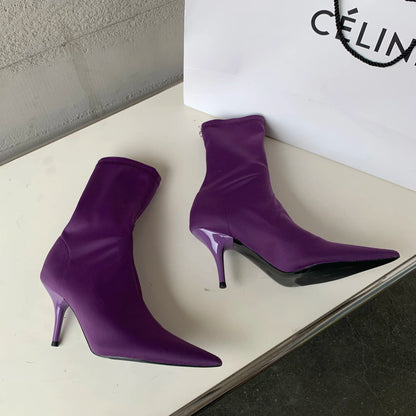 Eilyken 2025 New Spring Autumn Stretch Fabric Women Ankle Boots Sexy Pointed Toe High Heels Fashion Female Socks Pumps Shoes Abysaz Kollectionz