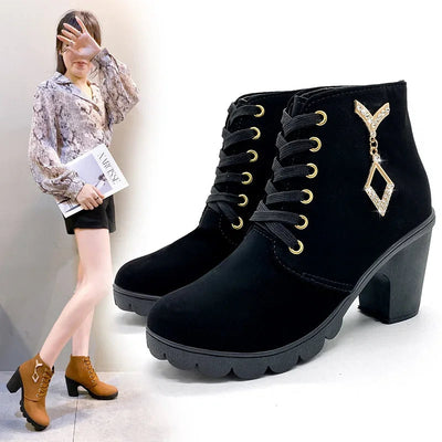 Comemore 2023 New Women Shoes Lace Up Ankle Boots Zapatos Mujer Fashion High Heels Ladies Casual Spring Pumps Platform Heel 42 Abysaz Kollectionz