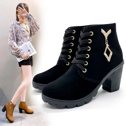 Comemore 2023 New Women Shoes Lace Up Ankle Boots Zapatos Mujer Fashion High Heels Ladies Casual Spring Pumps Platform Heel 42 - Abysaz Kollectionz