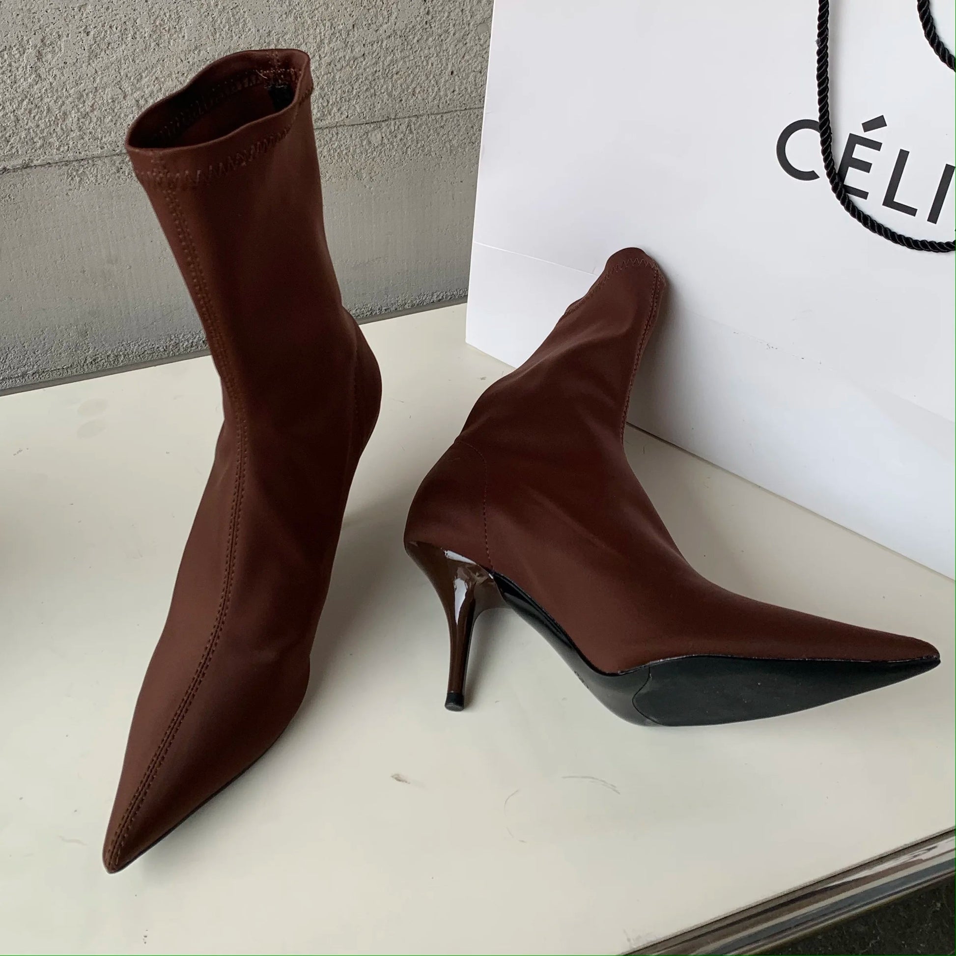 Eilyken 2025 New Spring Autumn Stretch Fabric Women Ankle Boots Sexy Pointed Toe High Heels Fashion Female Socks Pumps Shoes Abysaz Kollectionz