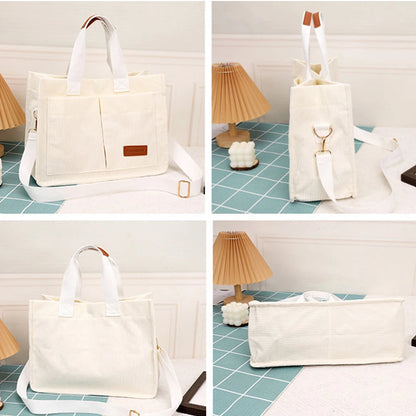 Fashionable women's casual handbag, corduroy tote bag, letter patch decoration shoulder bag, multi pocket crossbody bag-ll Abysaz Kollectionz