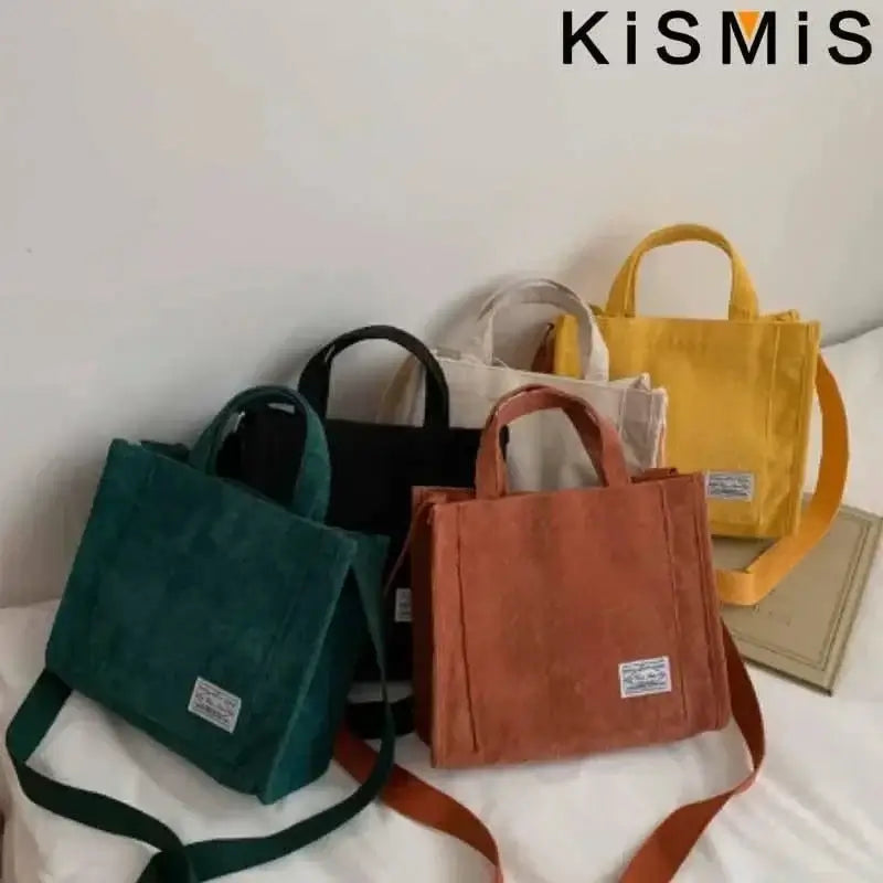 KISMIS New Vintage Women Corduroy Zipper Shoulder Bag Small Cotton Canvas Handbag Casual Tote Crossbody Bag Messenger Bags Abysaz Kollectionz