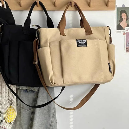 Urban Minimalist Female Student Large Capacity Commuting Horizontal Canvas Single Shoulder Diagonal Cross Portable Tote Bag Abysaz Kollectionz