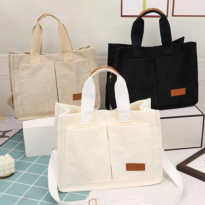 Fashionable women's casual handbag, corduroy tote bag, letter patch decoration shoulder bag, multi pocket crossbody bag-ll Abysaz Kollectionz