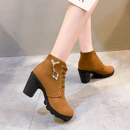 Comemore 2023 New Women Shoes Lace Up Ankle Boots Zapatos Mujer Fashion High Heels Ladies Casual Spring Pumps Platform Heel 42 Abysaz Kollectionz