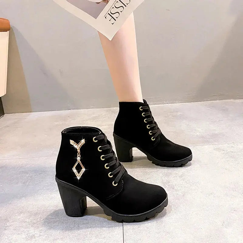 Comemore 2023 New Women Shoes Lace Up Ankle Boots Zapatos Mujer Fashion High Heels Ladies Casual Spring Pumps Platform Heel 42 - Abysaz Kollectionz