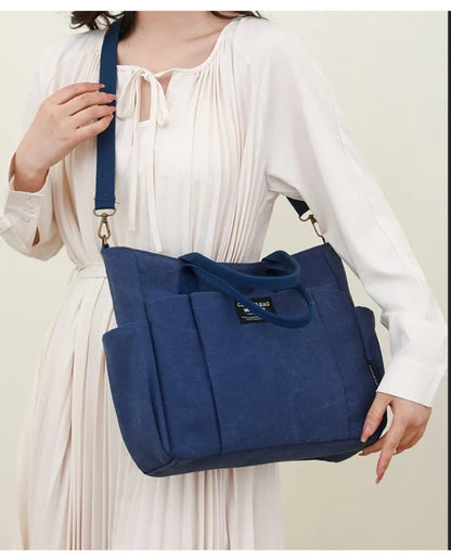 Urban Minimalist Female Student Large Capacity Commuting Horizontal Canvas Single Shoulder Diagonal Cross Portable Tote Bag Abysaz Kollectionz