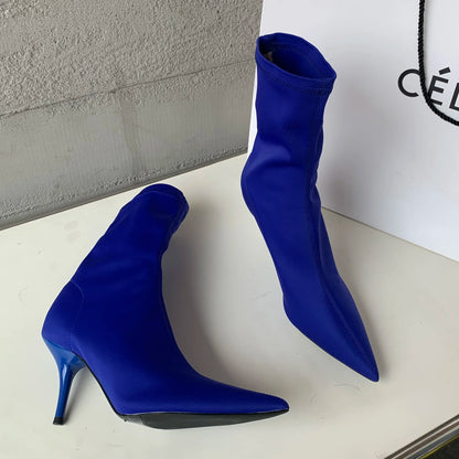 Eilyken 2025 New Spring Autumn Stretch Fabric Women Ankle Boots Sexy Pointed Toe High Heels Fashion Female Socks Pumps Shoes Abysaz Kollectionz