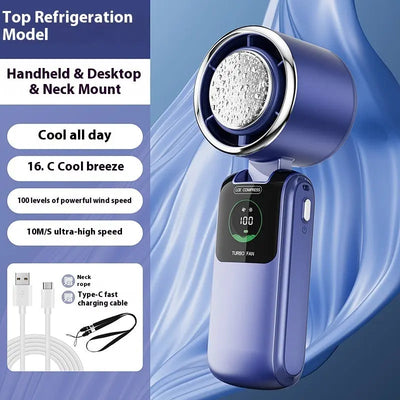 New Ice Pack High-Speed Handheld Eletirc Fan Speed Adjustable Folding Mini Fan Portable Outdoor Hanging Neck Small Fan - Abysaz Kollectionz