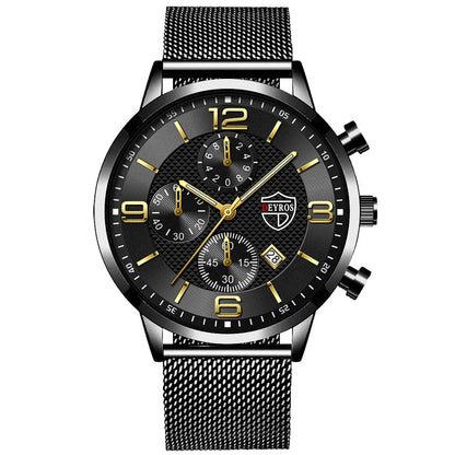 Men's Calendar Watch Business Stainless Steel Luminous Quartz Wrist Watch - Abysaz Kollectionz