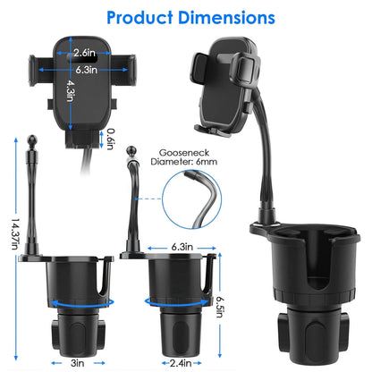 Abysaz Kollectionz 1Pc 2 In 1 Car Cup Phone Holder Automotive Drink Holder With 360 Degree Rotating Gooseneck Phone Mount Adjustable Base Fit For Most Phones Cups Vehicles - Abysaz Kollectionz
