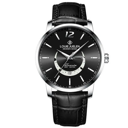 Master Moon Phase Luminous Waterproof Wrist Watch Men's Fashion Genuine Leather Strap Quartz Watch - Abysaz Kollectionz