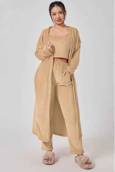 Cozy Pajama Set, 3 Piece Lounge Set, Cute Loungewear, Warm Suit Sets, Matching Set, Lounge Set, 3 Piece Pant Sets, Women Winter Dress - Abysaz Kollectionz