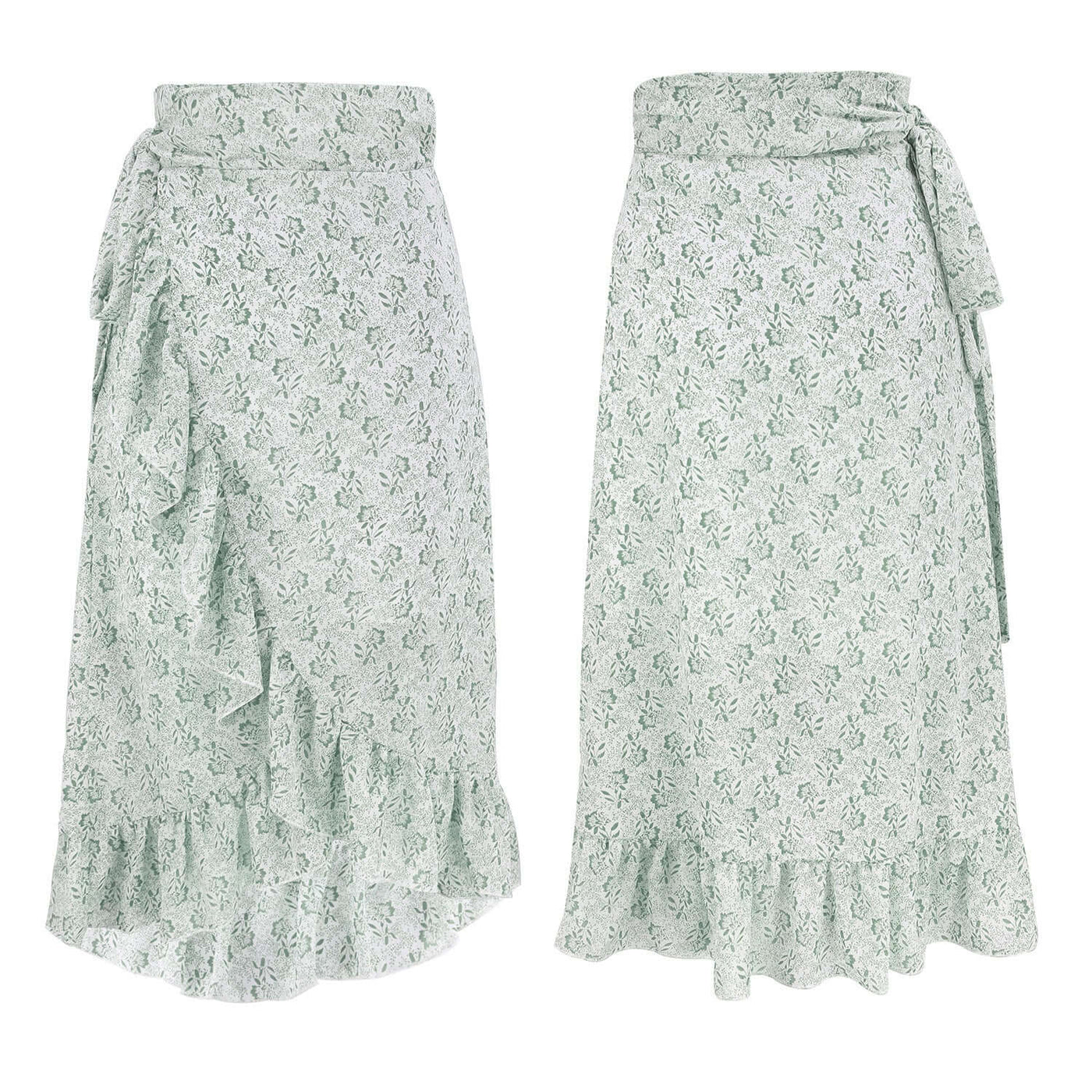 Woman Skirts High Waist Fashion Long Black Knotted Tied Wrap Floral Ruffle Chiffon A-Line Split Skirt Spring Summer Clothes - Abysaz Kollectionz