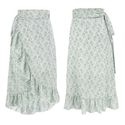 Woman Skirts High Waist Fashion Long Black Knotted Tied Wrap Floral Ruffle Chiffon A-Line Split Skirt Spring Summer Clothes - Abysaz Kollectionz