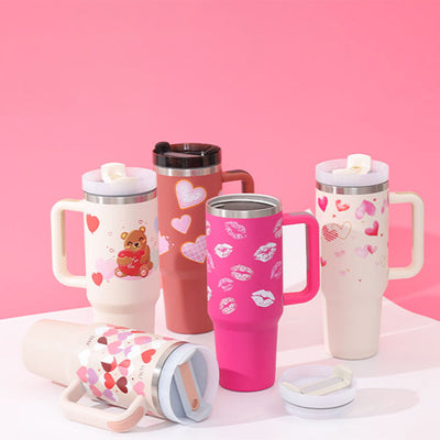 40 Oz Tumbler With Handle Straw Insulated, Stainless Steel Spill Proof Vacuum Coffee Cup Tumbler With Lid Tapered Mug Gifts For Valentine Lover Suitable For Car Gym Office Travel Abysaz Kollectionz