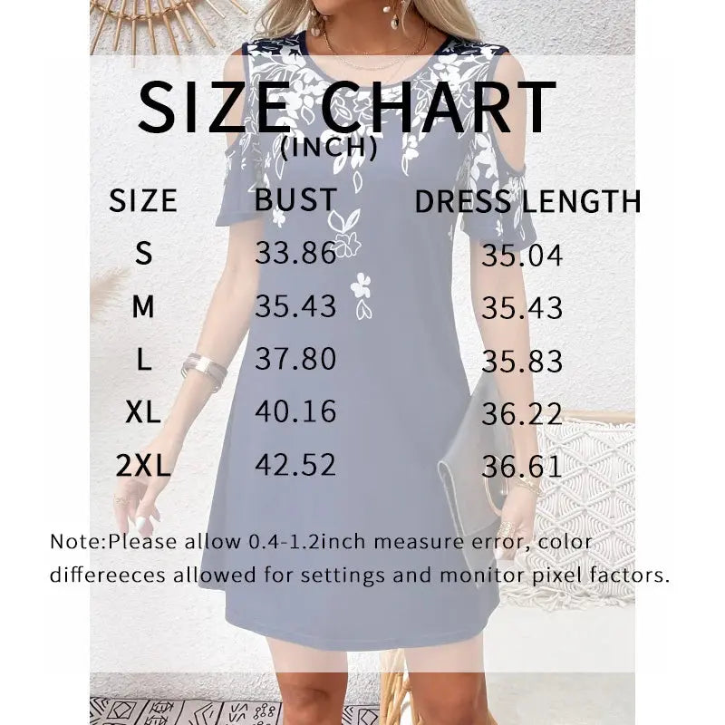 Women Summer off Shoulder round Neck Floral Print Beach Vacation Bohemian Dress