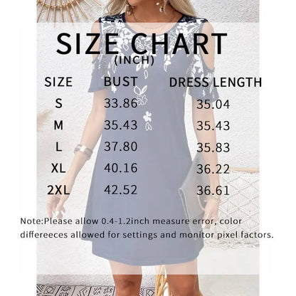 Women Summer off Shoulder round Neck Floral Print Beach Vacation Bohemian Dress