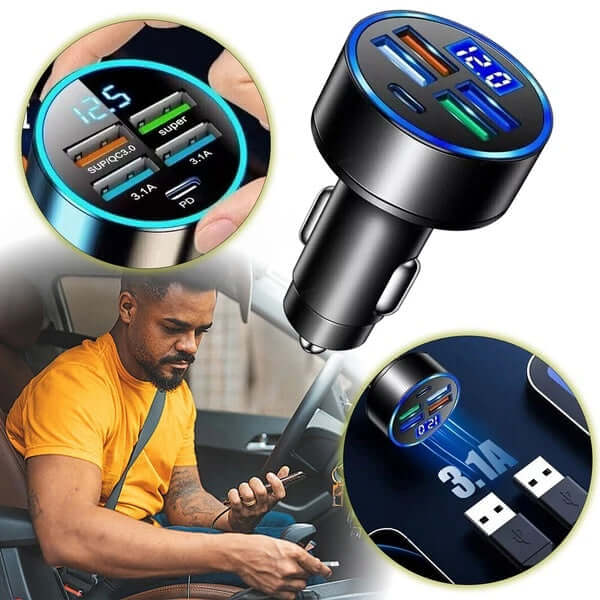 Abysaz Kollectionz 5 USB Port Super Fast Car Charger Adapter For Android Cell Phone - Abysaz Kollectionz