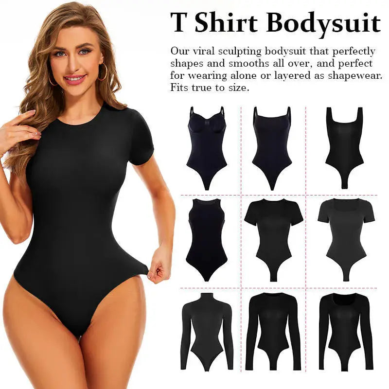 Women Second Skin Feeling Body Shaper Crew Neck Short Sleeve