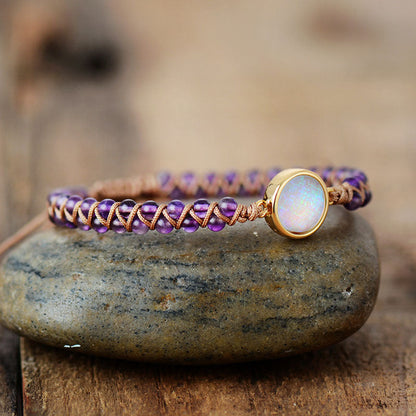 Stone Wrap Bracelets Femme Amethysts Opal String Braided Yoga Friendship Bracelet Bangle Bohemian Jewellery Abysaz Kollectionz
