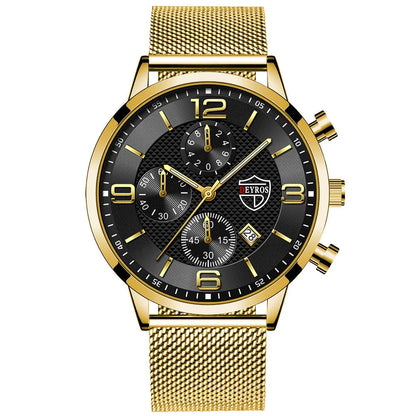 Men's Calendar Watch Business Stainless Steel Luminous Quartz Wrist Watch - Abysaz Kollectionz
