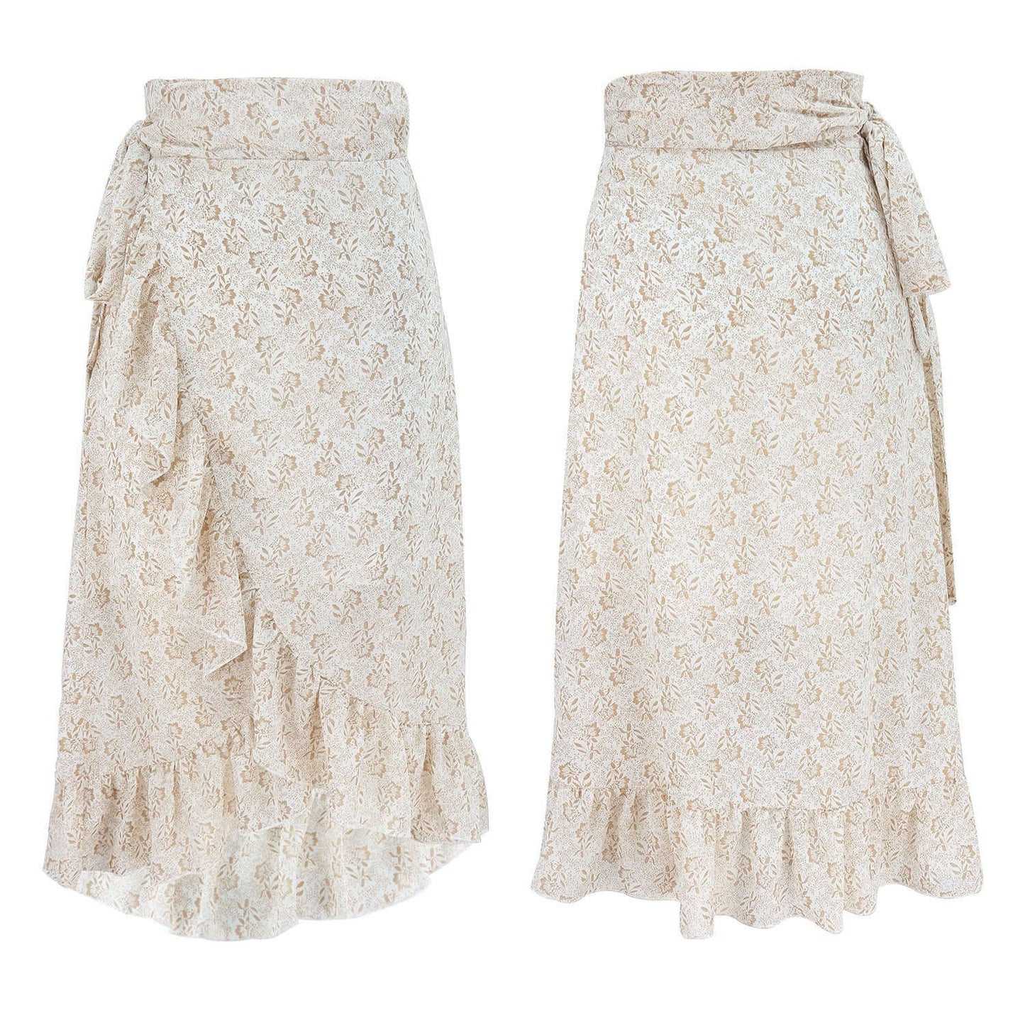 Woman Skirts High Waist Fashion Long Black Knotted Tied Wrap Floral Ruffle Chiffon A-Line Split Skirt Spring Summer Clothes Abysaz Kollectionz